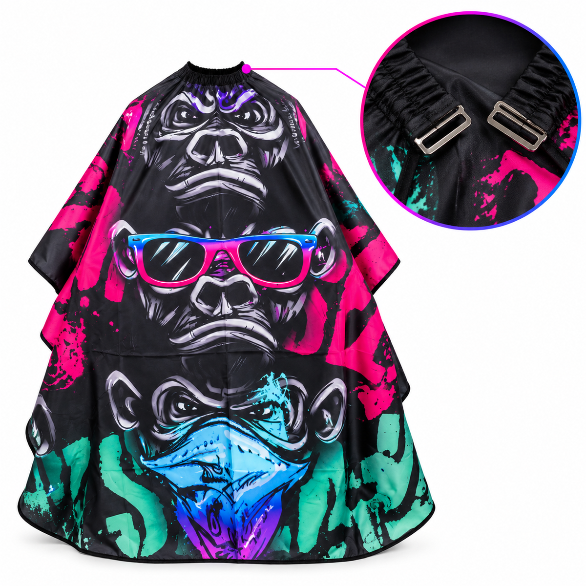 Capa para Barbero Monkey Urbana con Broche – Diseño Multicolor