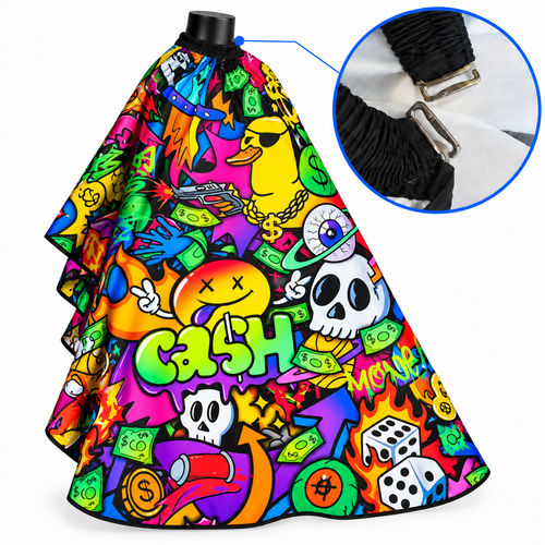 Capa Cash para Barbería con broche – Estampado Graffiti Multicolor