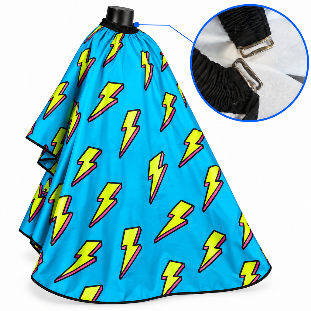 Capa de Barbería para Niño Azul Rayos con Broche
