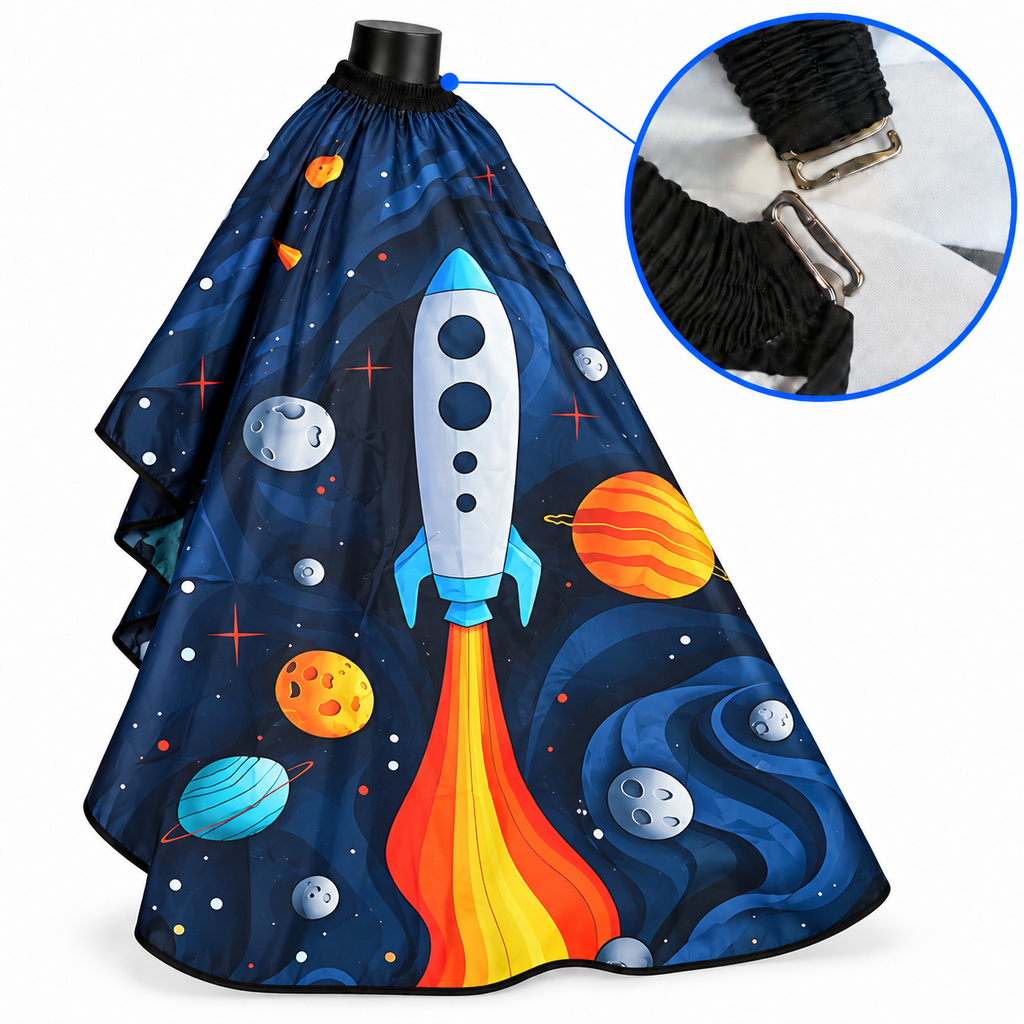 Capa de Barbería para Niño Cohete Lunar con Broche