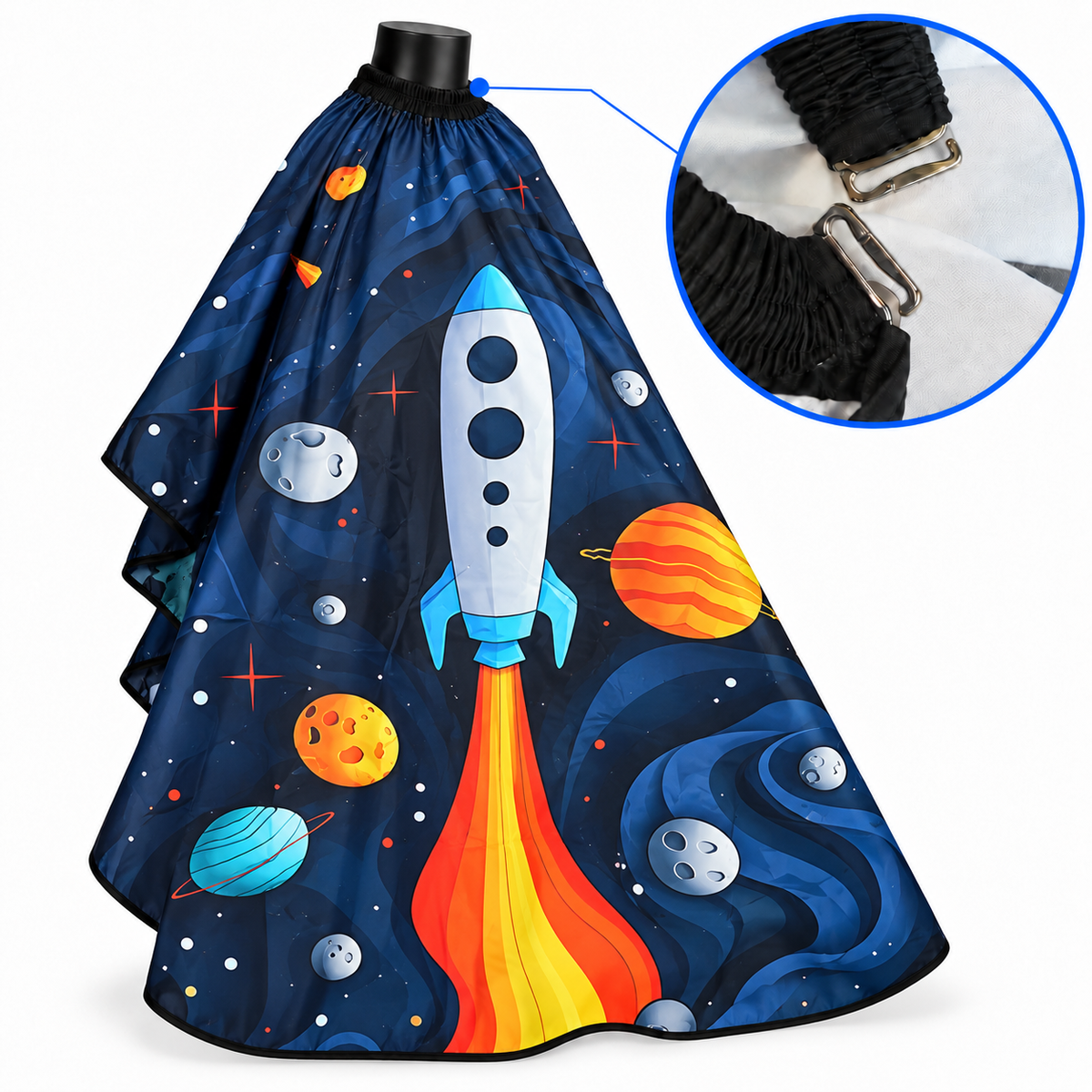 Capa de Barbería para Niño Cohete Lunar con Broche