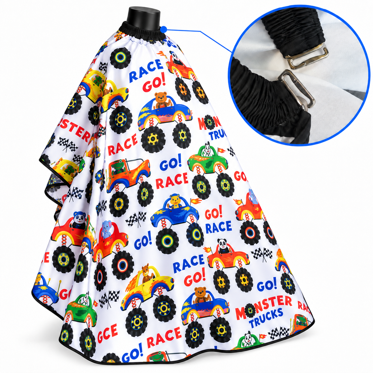 Capa para niño Go Race con Broche – Diseño Carros Monster Trucks