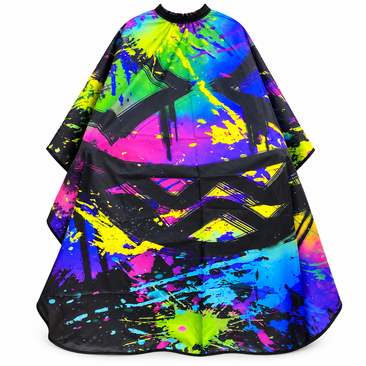 Capa para Barbero Negra con Estampado Multicolor con Broche