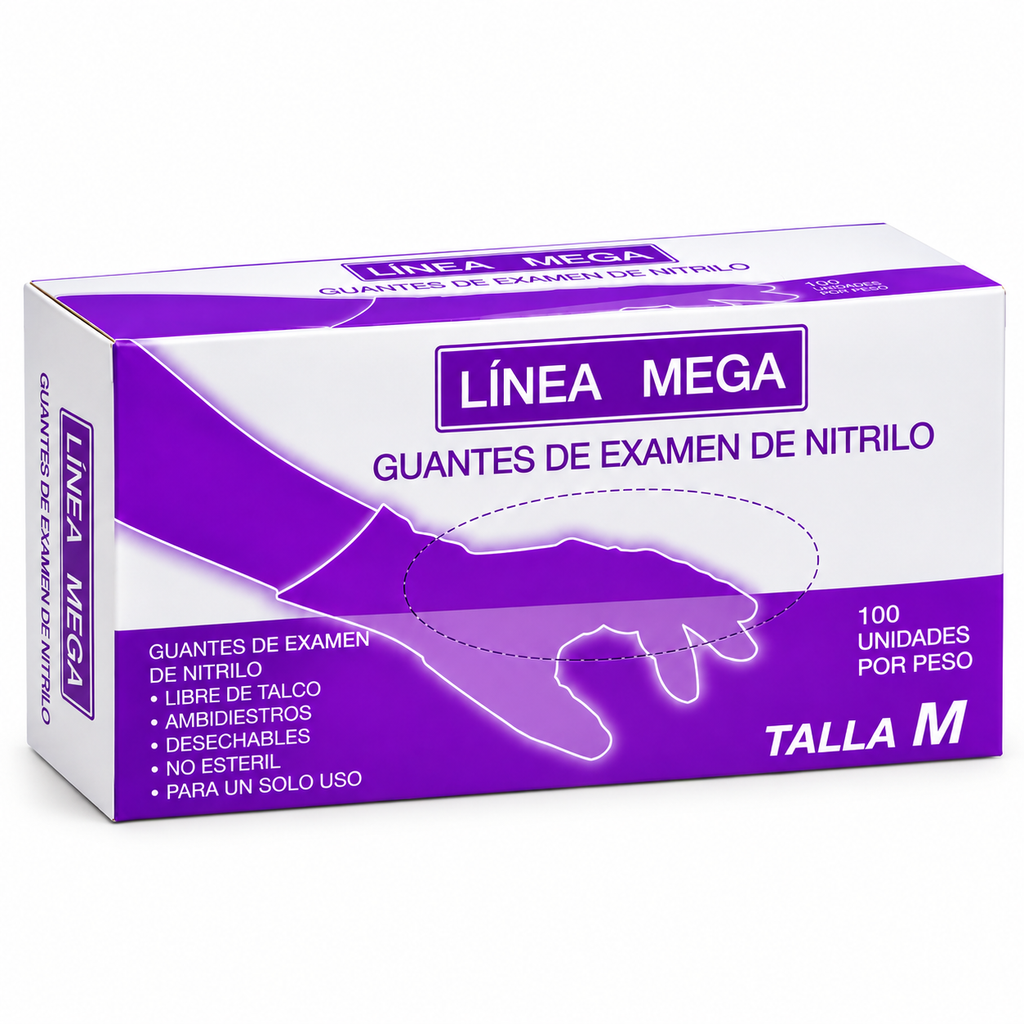 Guantes de Nitrilo Negros Línea Mega Talla M – 100 Unidades
