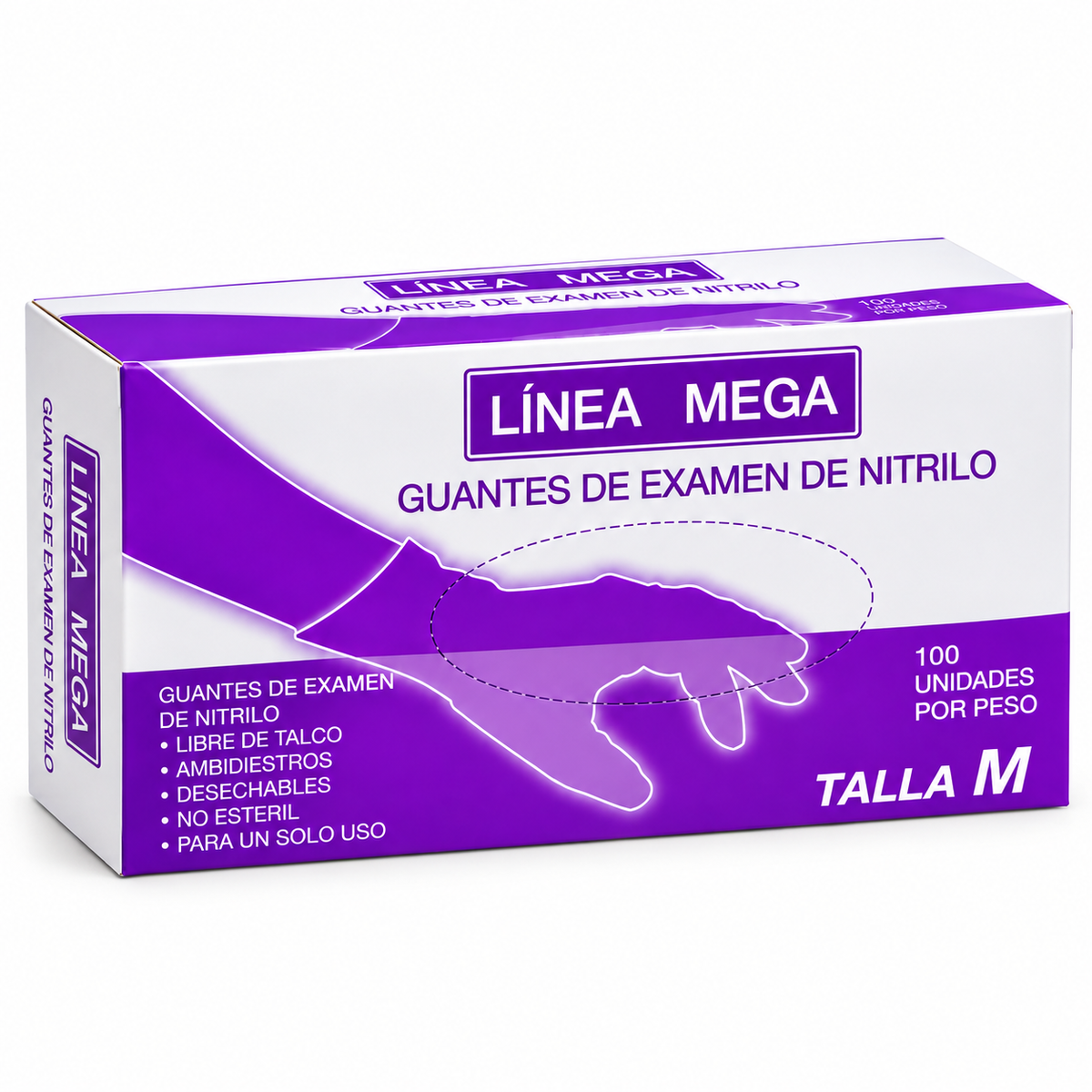 Guantes de Nitrilo Negros Línea Mega Talla M – 100 Unidades