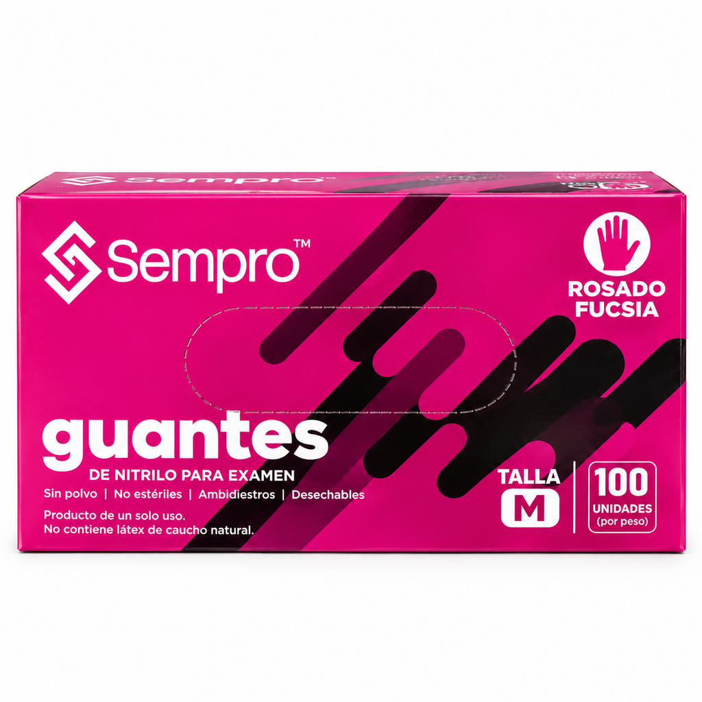 Guantes de Nitrilo Fucsia Sempro Talla M – 100 Unidades