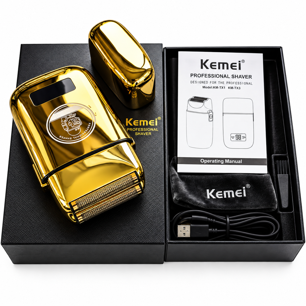 Rasuradora Kemei KM-TX3 Doble Lámina – Dorada 8000RPM