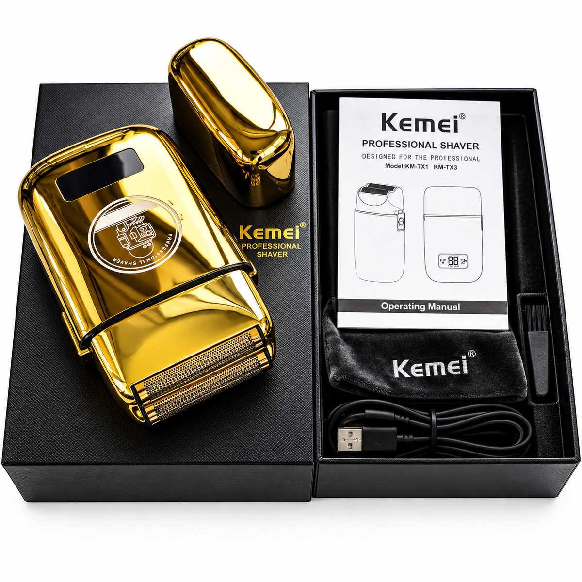 Rasuradora Kemei KM-TX3 Doble Lámina – Dorada 8000RPM