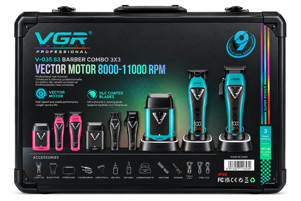 Combo Profesional VGR V-035 S3 3 en 1 – Máquina, Patillera y Shaver