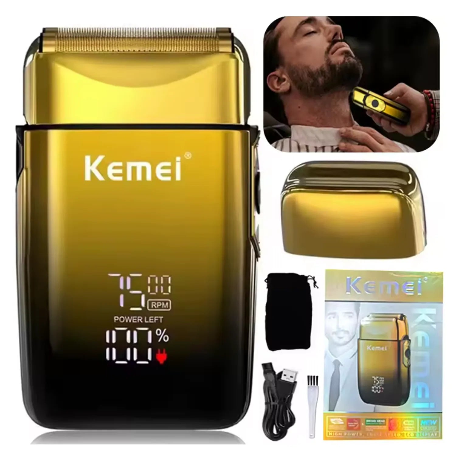 Kemei KM-TX10 – Afeitadora Shaver Profesional Recargable USB con Display LCD